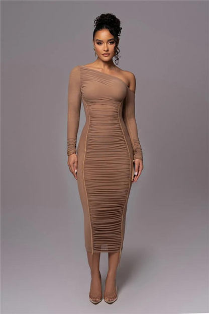 SUE LONG SLEEVE MIDI DRESS - White - M