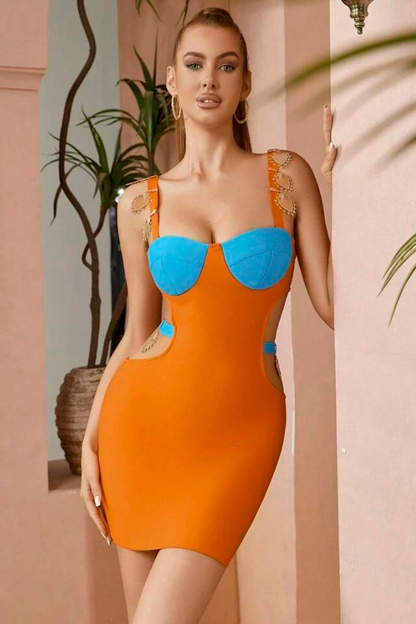 CARINA SLEEVELESS MINI DRESS - ORANGE LONG