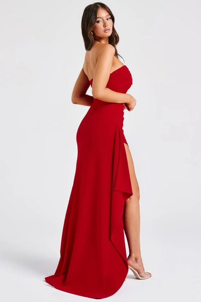 JAQUELINE STRAPLESS MAXI DRESS - BLACK - Wine Red - M