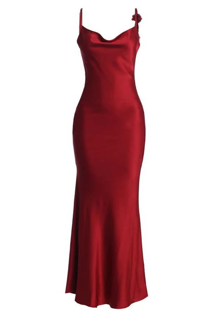 RUBY MAXI LONG DRESS-RED - Wine Red - S