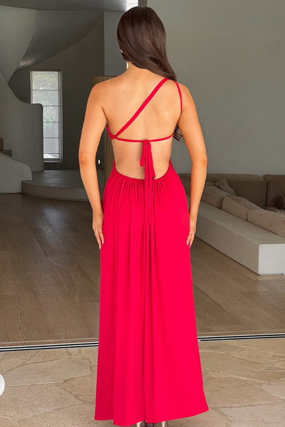 JULIA ONE SHOULDER MAXI DRESS - RED - Red - M