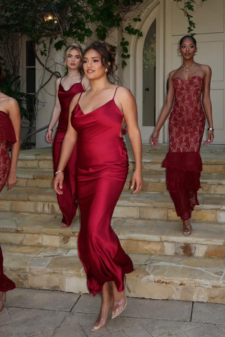 RUBY MAXI LONG DRESS-RED - Wine Red - S
