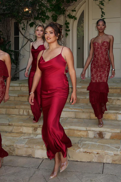 RUBY MAXI LONG DRESS-RED - Wine Red - S