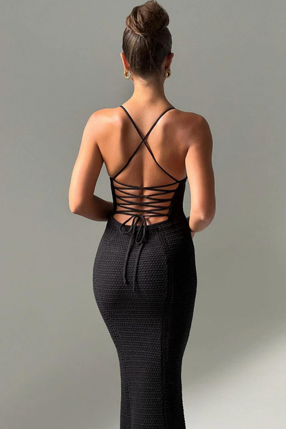 CATALINA MAXI KNIT DRESS - BLACK - White - M