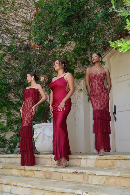 RUBY MAXI LONG DRESS-RED - Wine Red - S