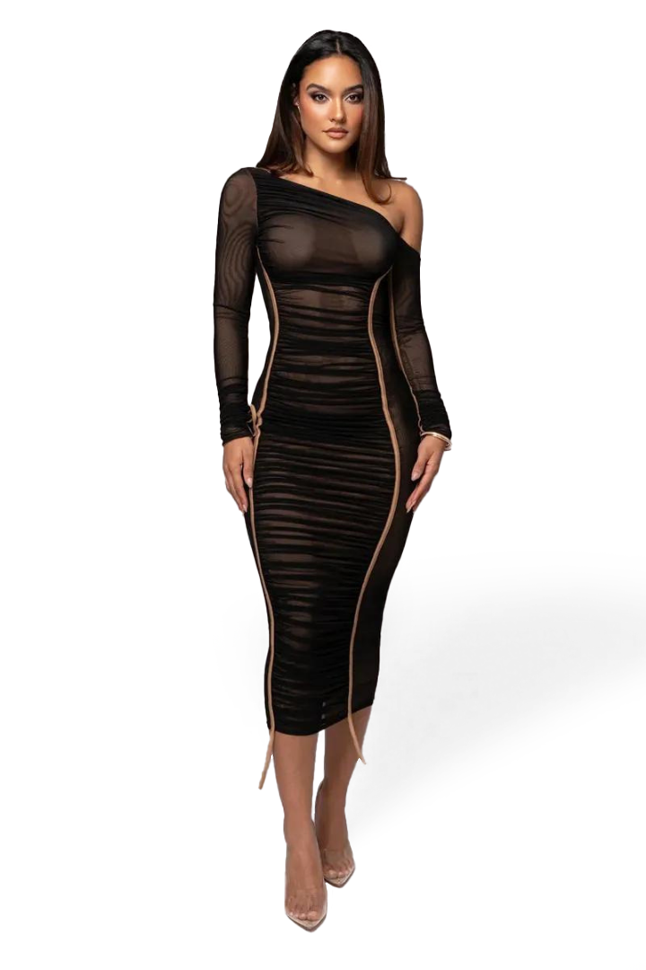 SUE LONG SLEEVE MIDI DRESS - White - M